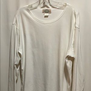 VTG J JILL WHITE KNIT TEE SZ L SCALLOP EDGE COTTON